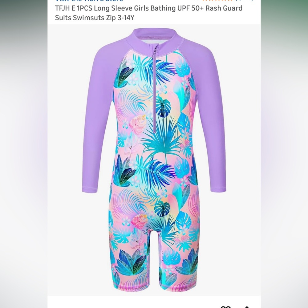 Amazon Kids Purple and Blue Tropical Rashguard